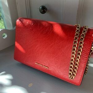 Michael Kors Red Crossbody Bag with Gold Chain